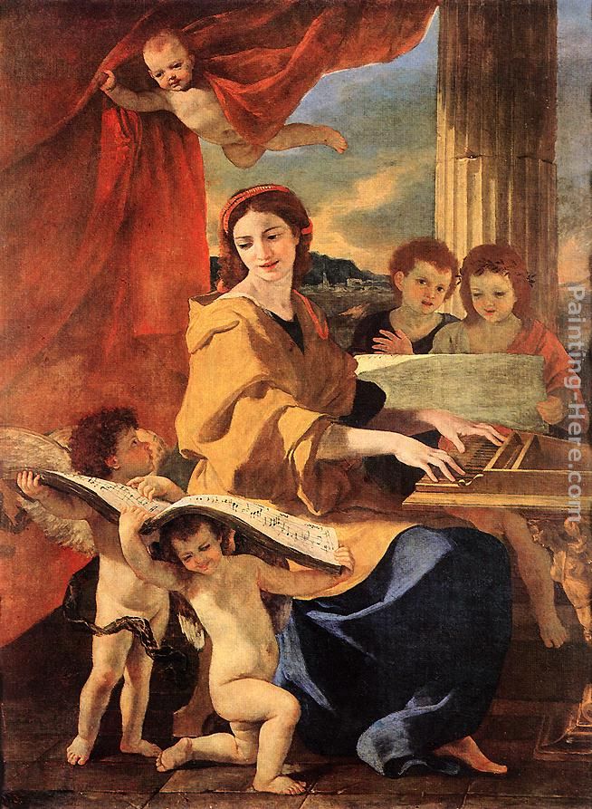 St Cecilia painting - Nicolas Poussin St Cecilia art painting